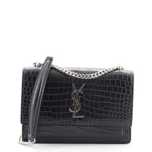 Mini YSL sunset bag navy embossed leather silverHW